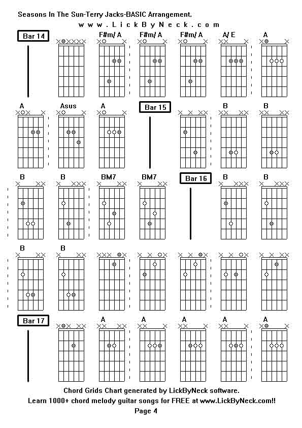 Chord Grids Chart of chord melody fingerstyle guitar song-Seasons In The Sun-Terry Jacks-BASIC Arrangement,generated by LickByNeck software.